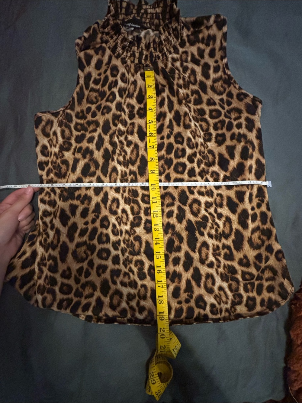Sleeveless Leopard Print Smocked Neck Blouse - Brown
